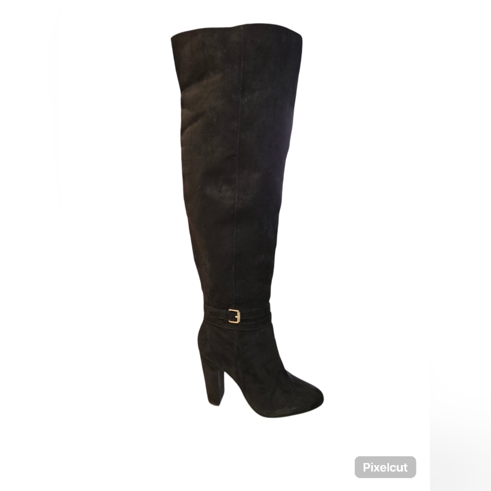 Black Suede Over the Knee Boots - 10W